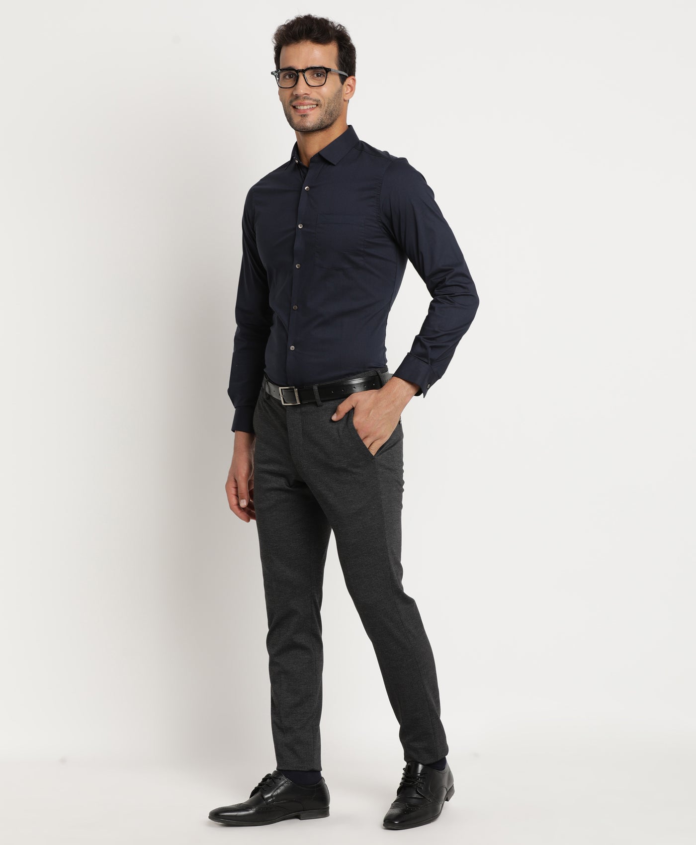 100% Cotton Navy Blue Dobby Slim Fit Full Sleeve Ceremonial Shirt