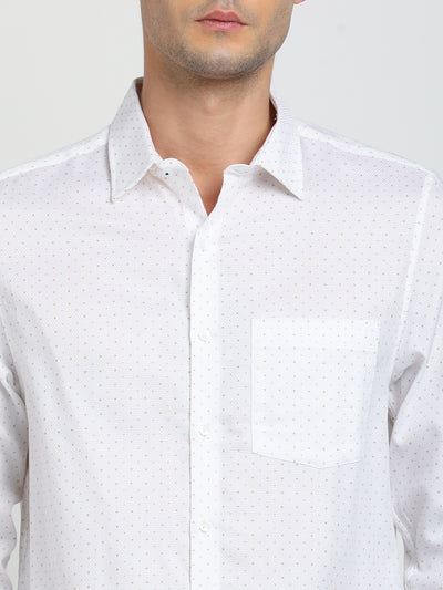 100% Cotton Cream Printed Slim Fit Full Sleeve Formal Shirt