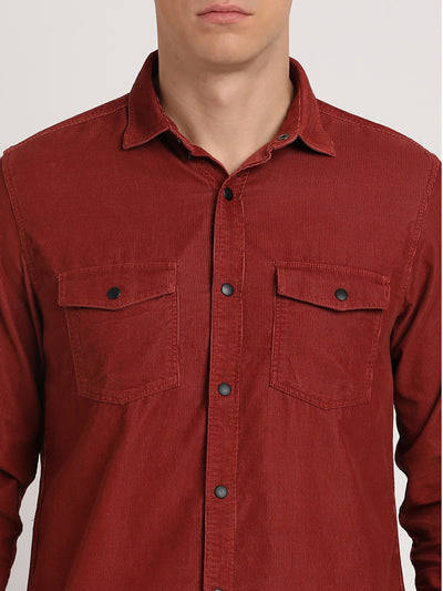 100% Cotton Red Plain Slim Fit Full Sleeve Casual Shirt