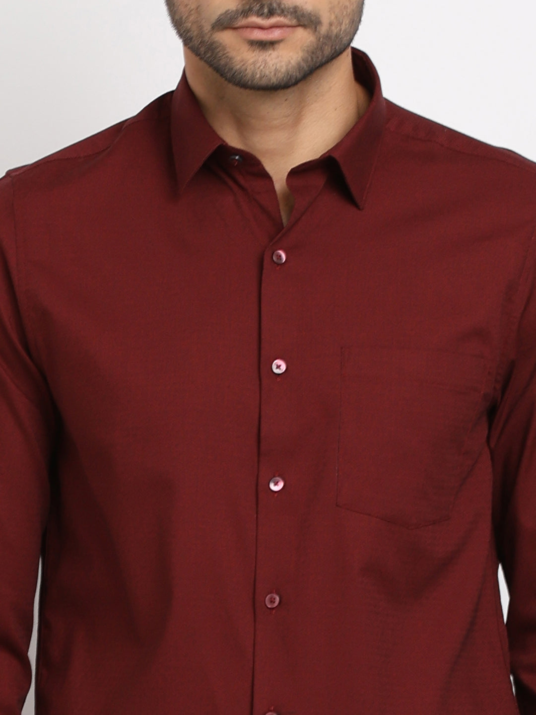 100% Cotton Maroon Dobby Slim Fit Full Sleeve Formal Shirt