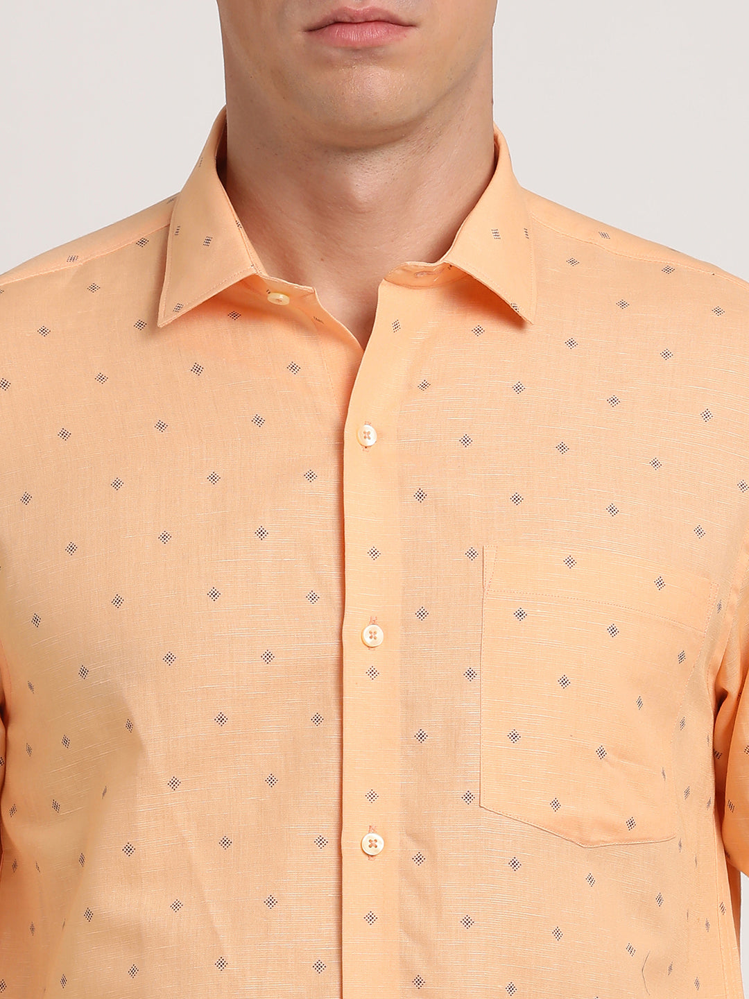 Cotton Linen Yellow Printed Slim Fit Full Sleeve Formal Shirt