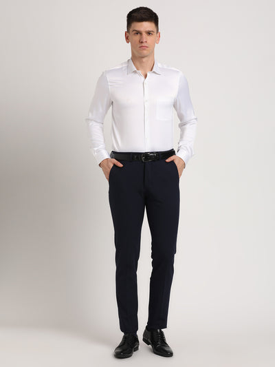 Poly Viscose Navy Blue Plain Slim Fit Flat Front Ceremonial Trouser