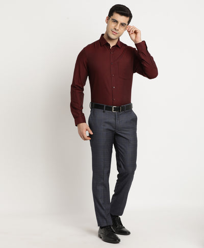 Giza Cotton Maroon Dobby Slim Fit Full Sleeve Formal Shirt