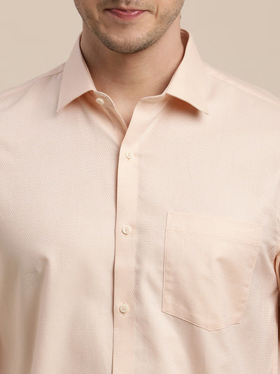 100% Cotton Peach Dobby Slim Fit Full Sleeve Formal Shirt