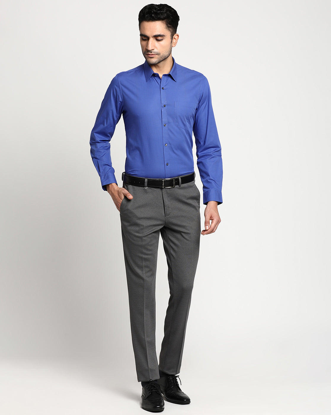 Giza Cotton Blue Plain Slim Fit Full Sleeve Formal Shirt