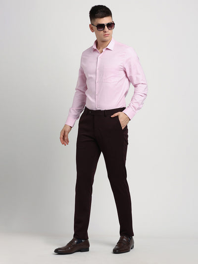 100% Cotton Pink Dobby Slim Fit Full Sleeve Formal Shirt