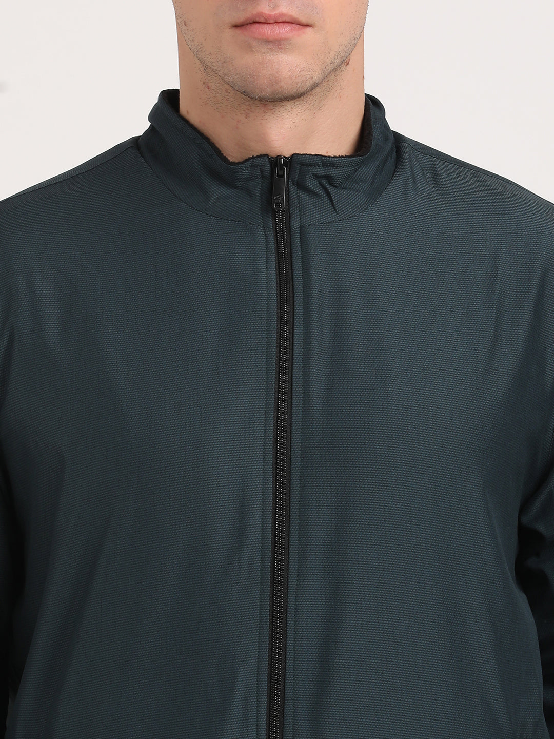 Polyester Solid Dark Green Zipper Windcheater Jacket