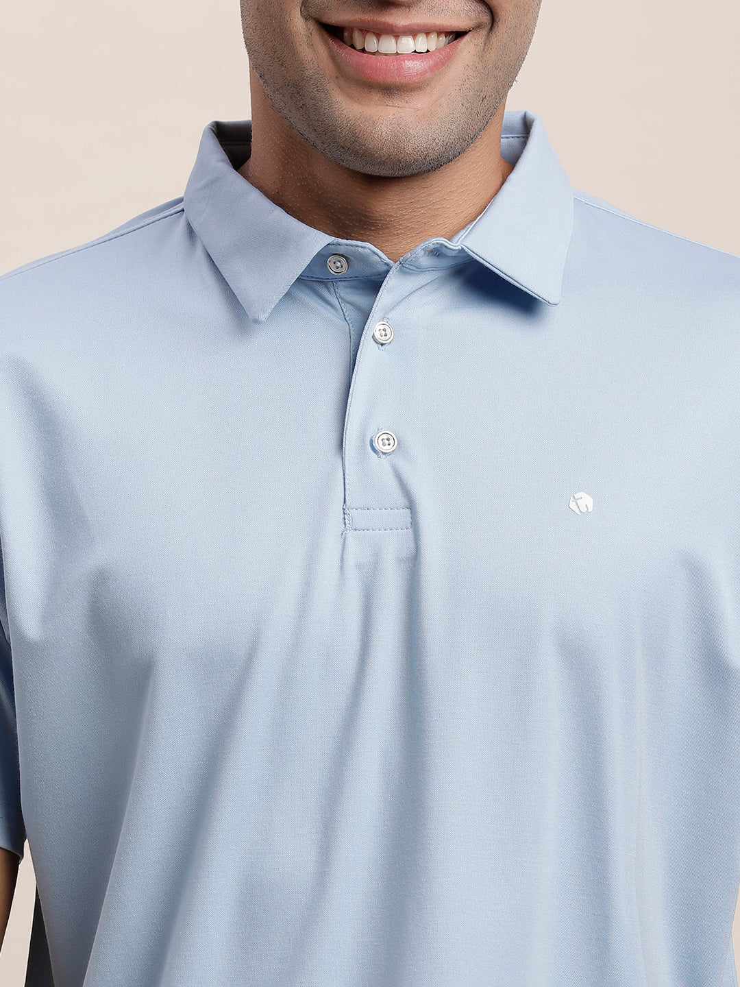 Cotton Plain Light Blue Polo Neck T-Shirt