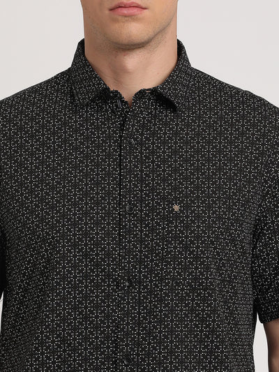 100% Cotton Black Printed Slim Fit Half Sleeve Casual Shirt