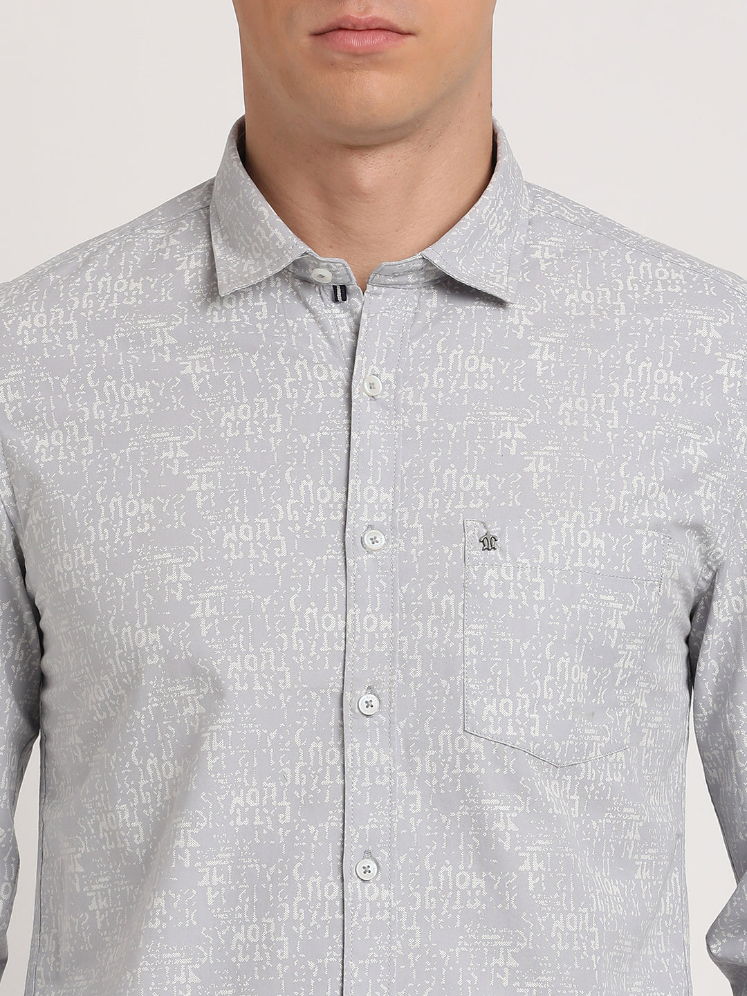 100% Cotton Grey Printed Slim Fit Full Sleeve Casual Shirt