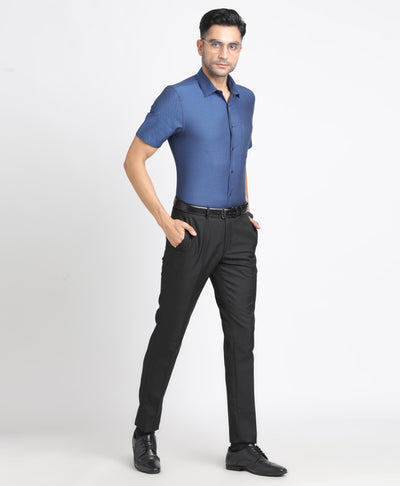 100% Cotton Blue Dobby Slim Fit Half Sleeve Formal Shirt