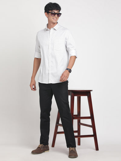 100% Cotton Off White Printed Slim Fit Full Sleeve Formal Shirt