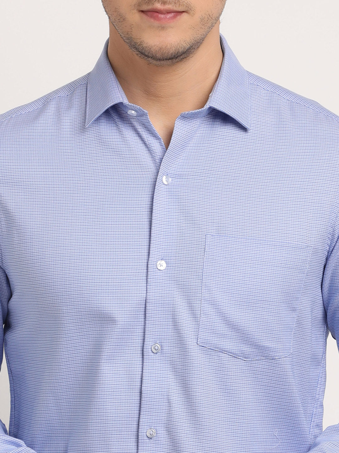 100% Cotton Blue Dobby Slim Fit Full Sleeve Formal Shirt