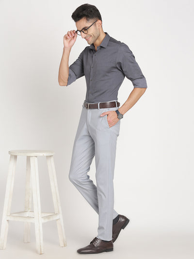 100% Cotton Grey Dobby Slim Fit Full Sleeve Formal Shirt