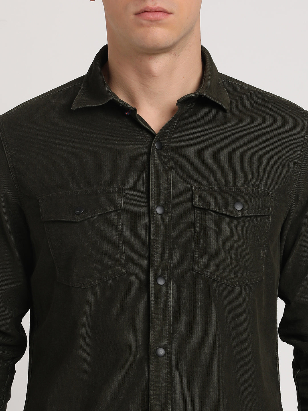 100% Cotton Dark Green Plain Slim Fit Full Sleeve Casual Shirt