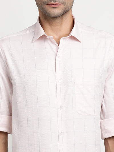 100% Cotton Light Pink Checkered Slim Fit Full Sleeve Formal Shirt