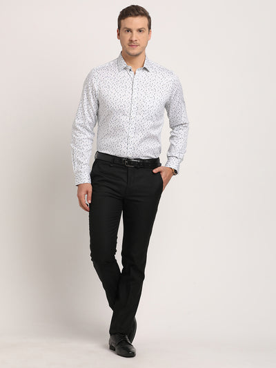 100% Cotton Grey Printed Slim Fit Full Sleeve Formal Shirt