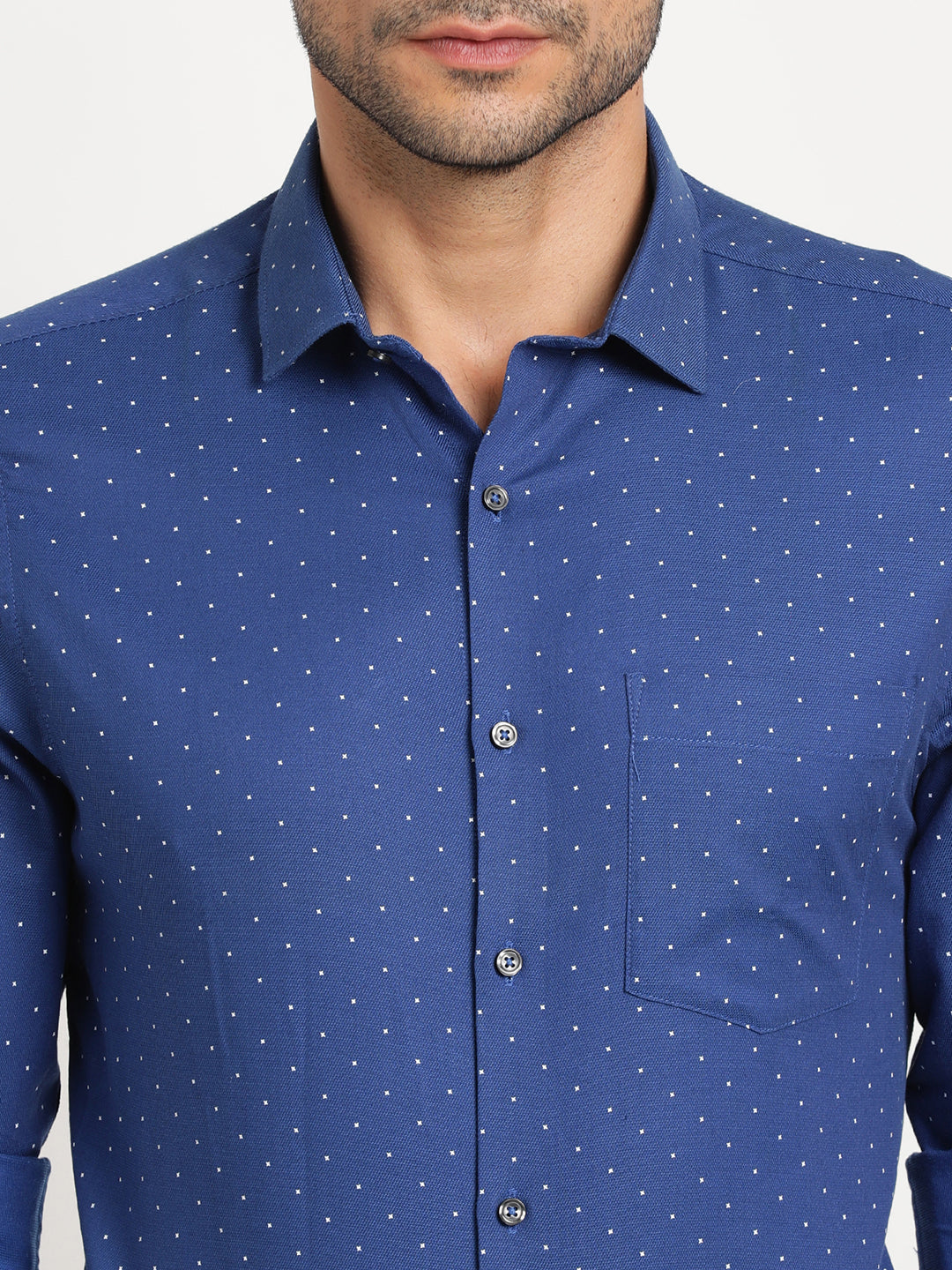 100% Cotton Blue Printed Slim Fit Full Sleeve Formal Shirt