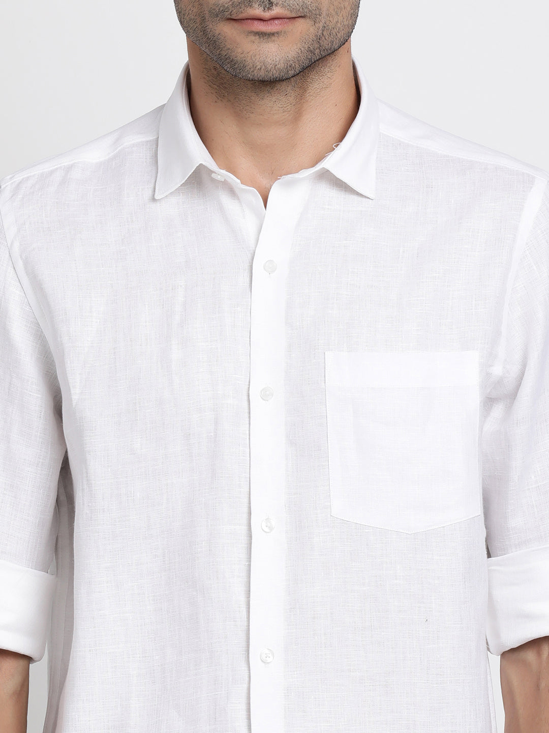 Pure Linen White Plain Slim Fit Full Sleeve Formal Shirt