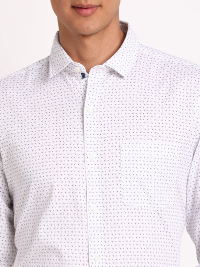 100% Cotton White Printed Slim Fit Full Sleeve Casual Shirt