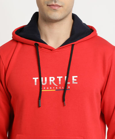 Turtle Men Red Solid Hooded Sweatshirt