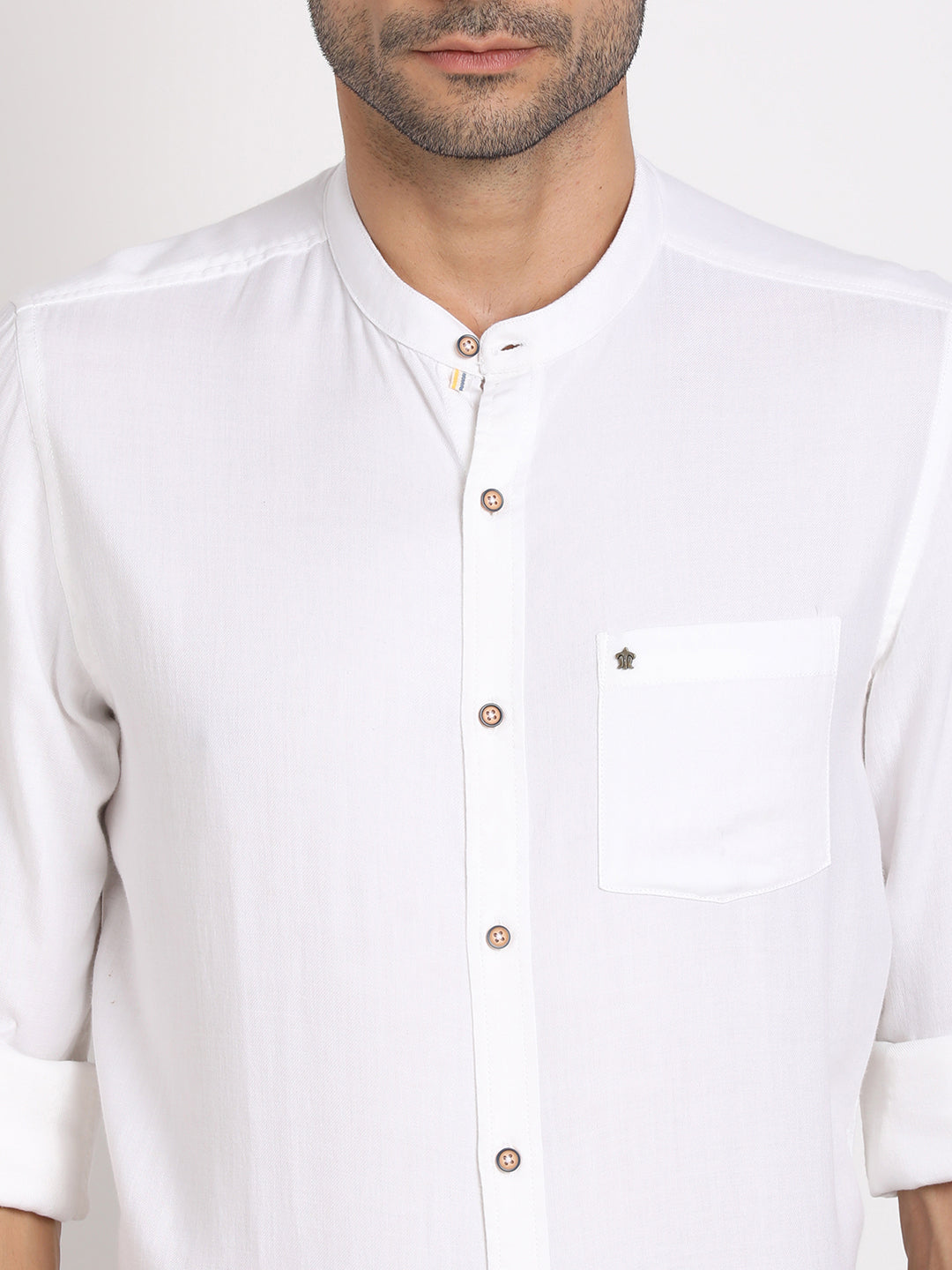 Cotton Lyocell White Plain Slim Fit Full Sleeve Casual Shirt