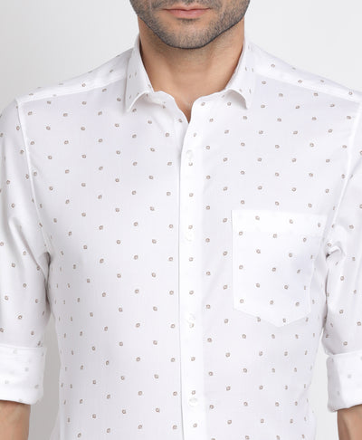 100% Cotton White Printed Slim Fit Full Sleeve Formal Shirt