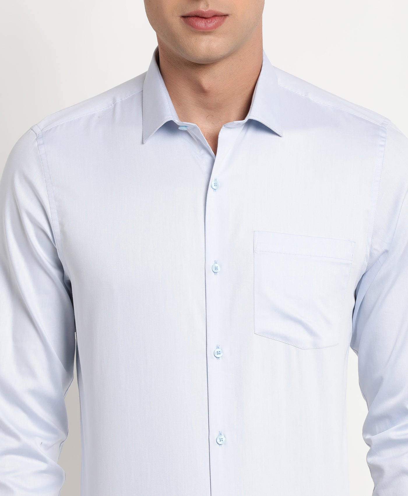Giza Cotton Sky Blue Plain Slim Fit Full Sleeve Formal Shirt