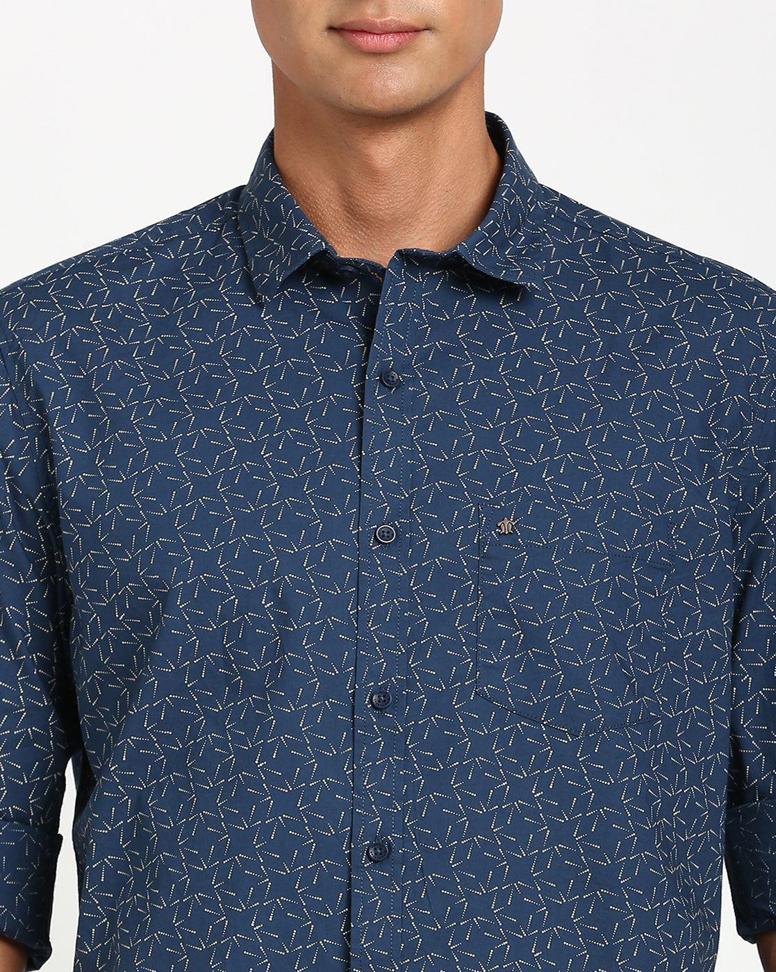 100% Cotton Navy Blue Printed Slim Fit Full Sleeve Casual Shirt