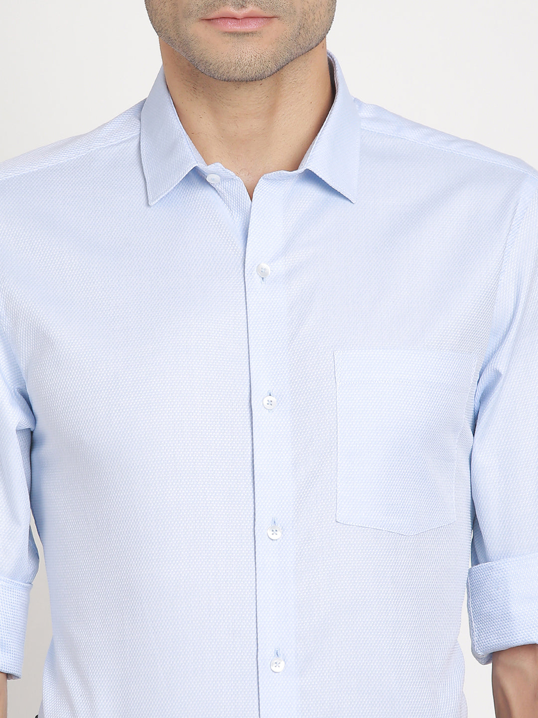 Giza Cotton Light Blue Dobby Slim Fit Full Sleeve Formal Shirt