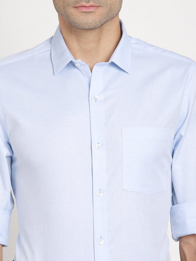 Giza Cotton Light Blue Dobby Slim Fit Full Sleeve Formal Shirt