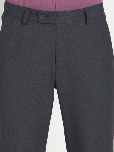 Cotton Stretch Dark Grey Checkered Slim Fit Flat Front Formal Trouser