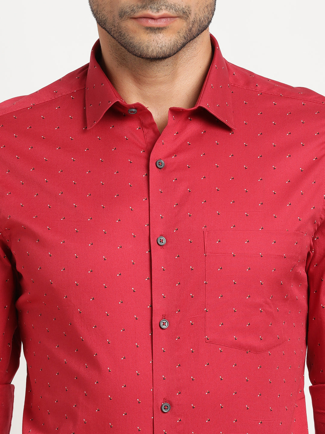 100% Cotton Red Printed Slim Fit Full Sleeve Formal Shirt