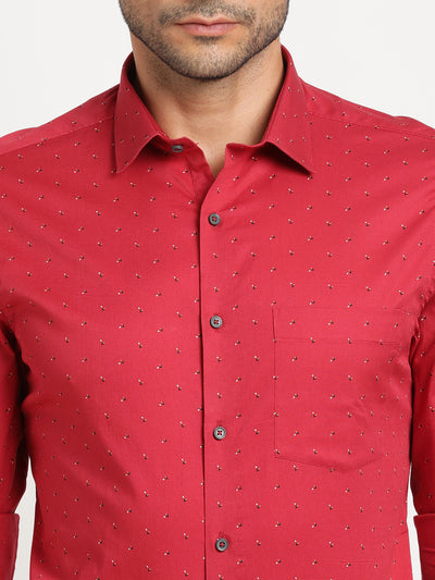 100% Cotton Red Printed Slim Fit Full Sleeve Formal Shirt