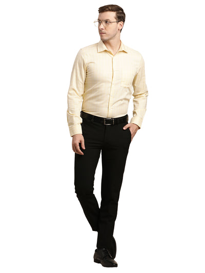 100% Cotton Cream Checkered Slim Fit Full Sleeve Formal Shirt