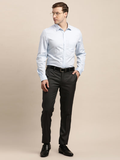 100% Cotton Light Blue Printed Slim Fit Full Sleeve Formal Shirt