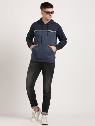 Cotton Stretch Navy Plain Regular Fit Full Sleeve Casual Hoodie Sweatshirt