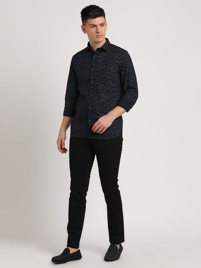 100% Cotton Black Printed Slim Fit Full Sleeve Casual Shirt