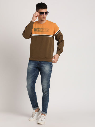 Poly Cotton Brown & Yellow Striped Regular Fit Full Sleeve Casual Sweatshirt