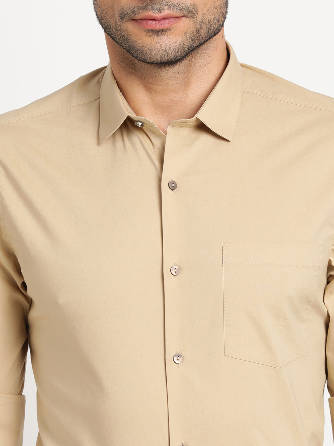 100% Cotton Beige Dobby Slim Fit Full Sleeve Ceremonial Shirt