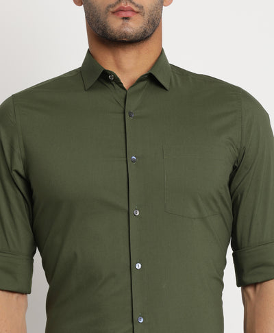 100% Cotton Olive Dobby Slim Fit Full Sleeve Ceremonial Shirt