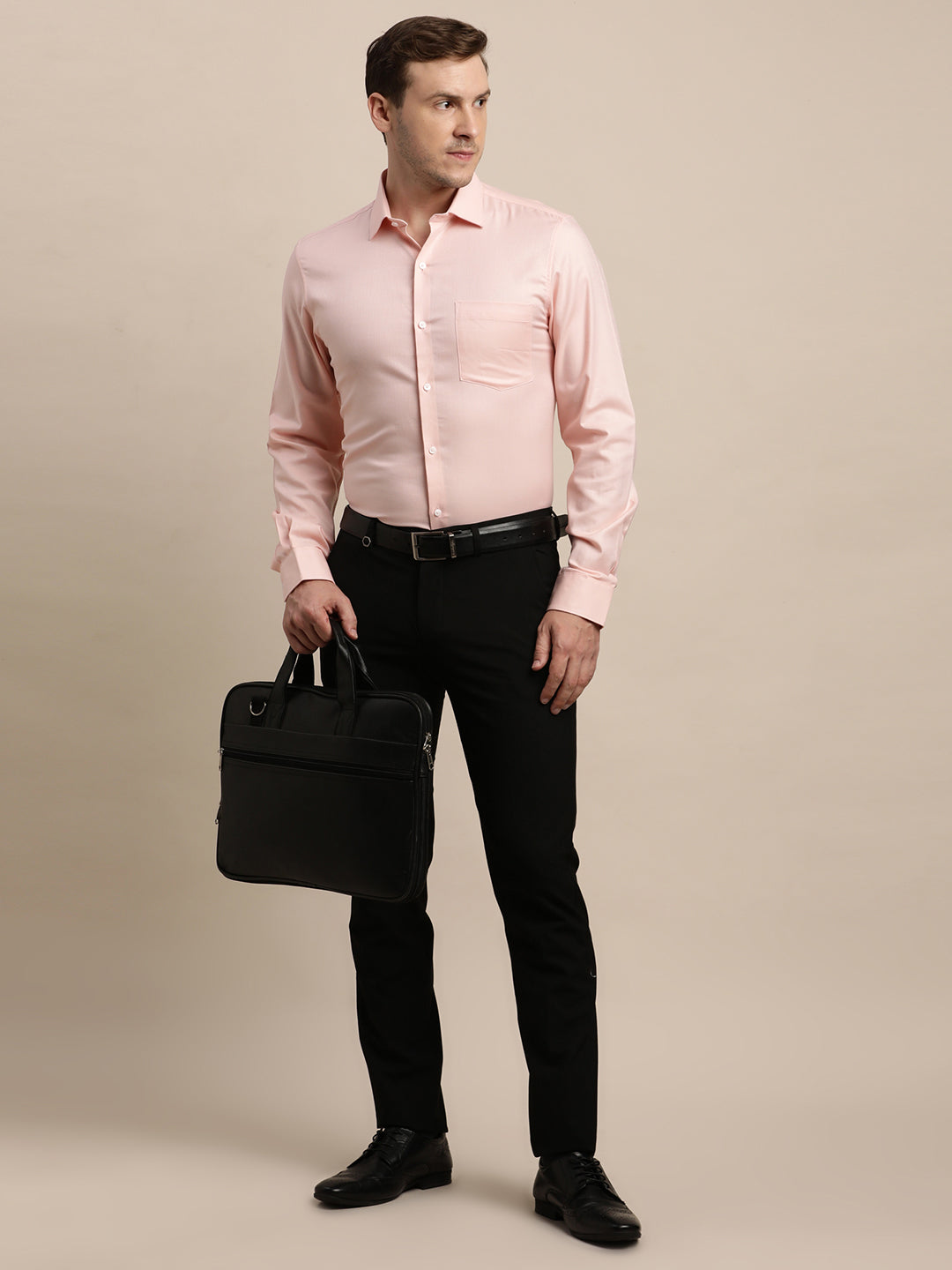 100% Cotton Pink Dobby Slim Fit Full Sleeve Formal Shirt