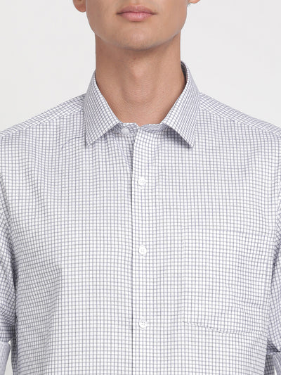 100% Cotton Pale Gray Checkered Slim Fit Full Sleeve Formal Shirt