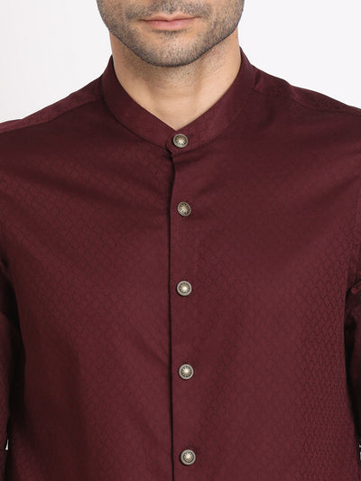 100% Cotton Maroon Jacquard Kurta Full Sleeve Ceremonial Shirt