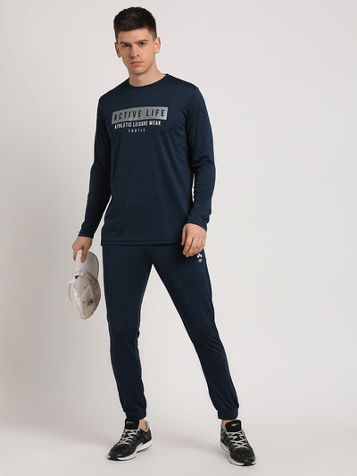 Blended Cotton Navy Blue Plain Full Sleeve Active Track Suit