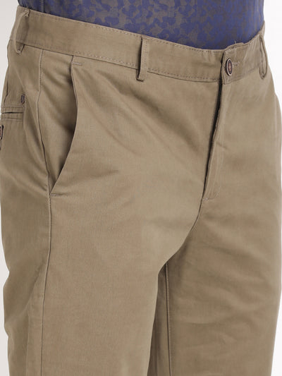 Cotton Stretch Brown Plain Ultra Slim Fit Flat Front Casual Trouser