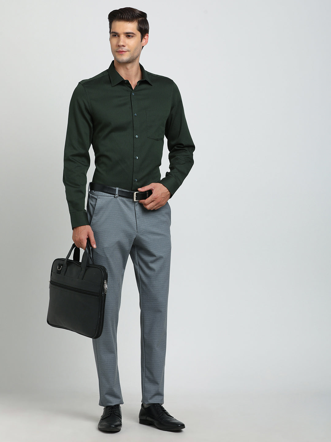 100% Cotton Green Dobby Slim Fit Full Sleeve Formal Shirt