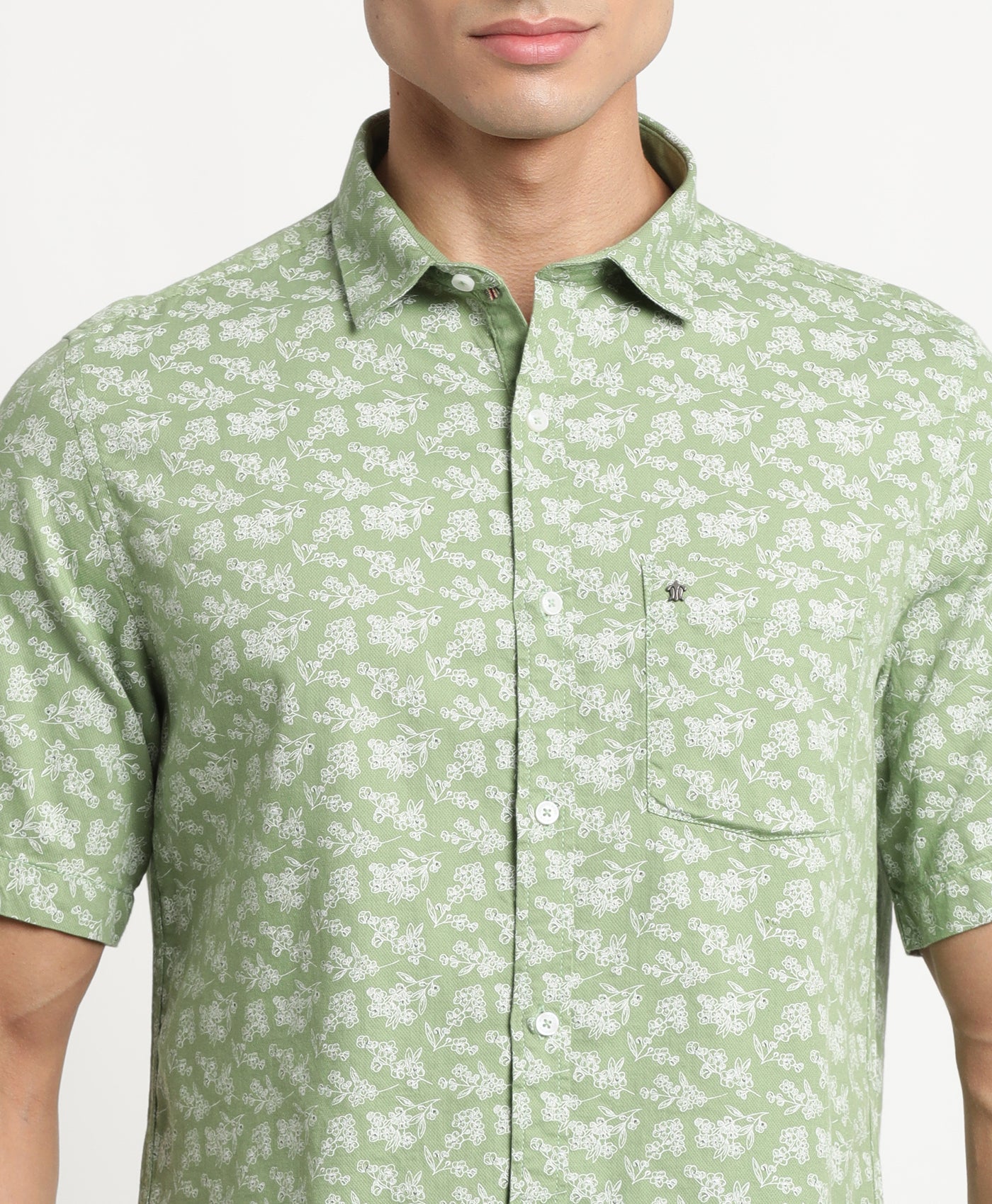 100% Cotton Green Printed Slim Fit Half Sleeve Casual Shirt