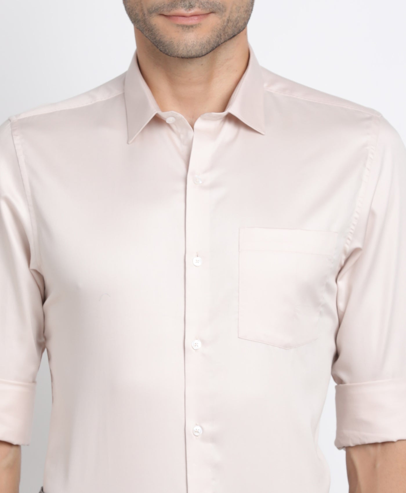100% Cotton Beige Plain Slim Fit Full Sleeve Formal Shirt