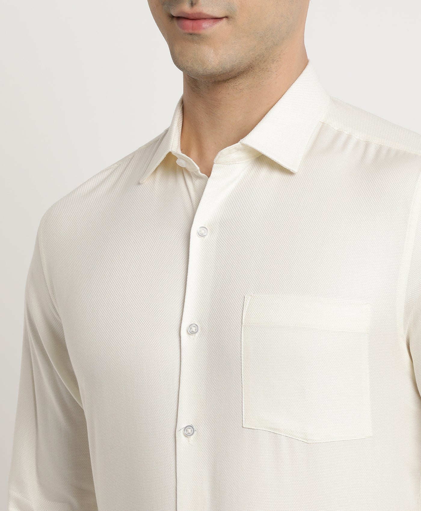 100% Cotton Cream Dobby Slim Fit Full Sleeve Formal Shirt